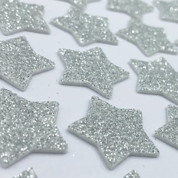 Glitterstickers STARS blister 50stk selvklæbende skum SØLV
