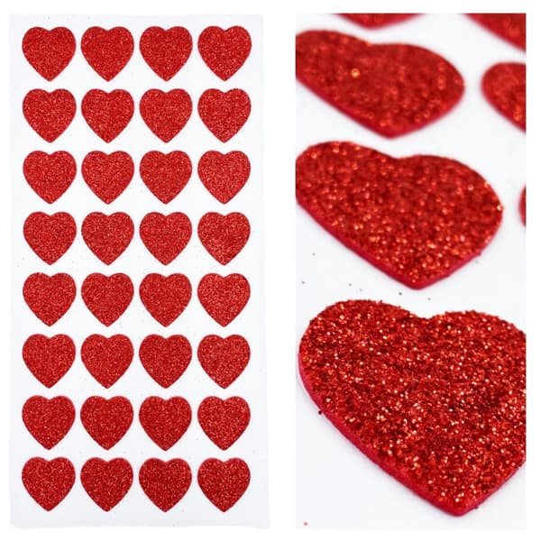 Glitter tarrat HEARTS läpipainopakkaus 32kpl itseliimautuva vaahto taiteellinen