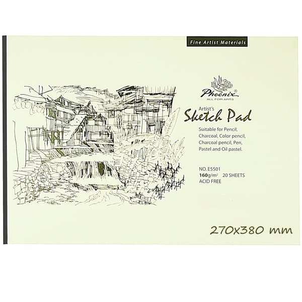 Skitsebog 20 ark 160g/m2 til blyanter, pasteller, kul PHOENIX 270x380mm
