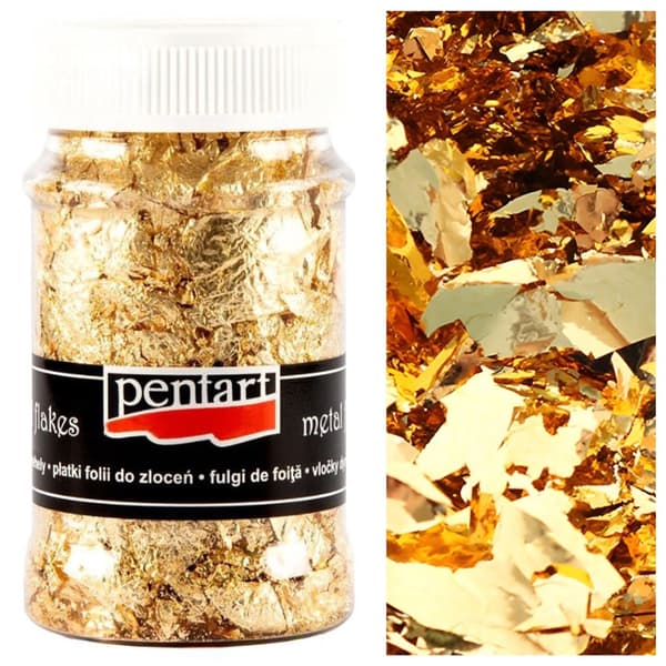Kultausfolio GOLD-hiutaleissa Pentart schlagmetal decoupage M9 no 9 100ml