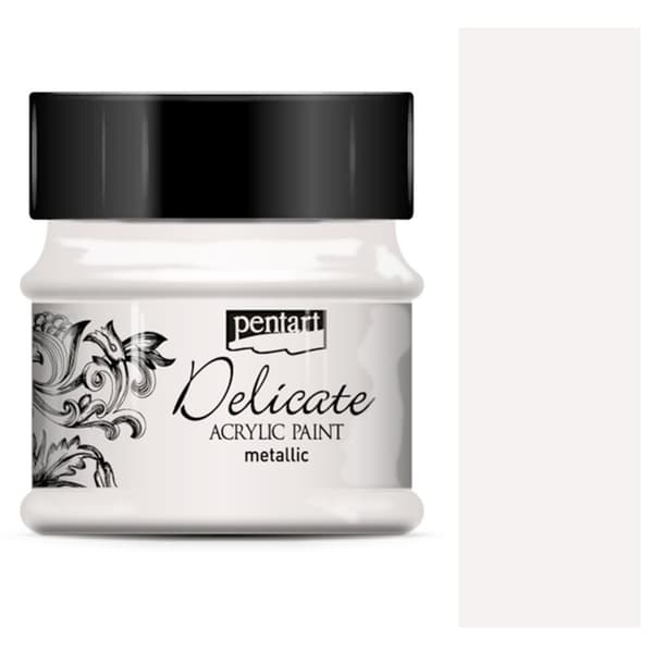 Akrylmaling Pentart DELIKAT metallisk glans, der dækker 50ml SØLV