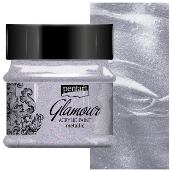 Pentart GLAMOUR metallisk decoupage akrylmaling 50ml MØRK SØLV