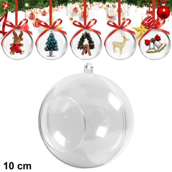 Akrylkula 10cm med 6,5cm hål, transparent, vikbar, till jul, 1 st.