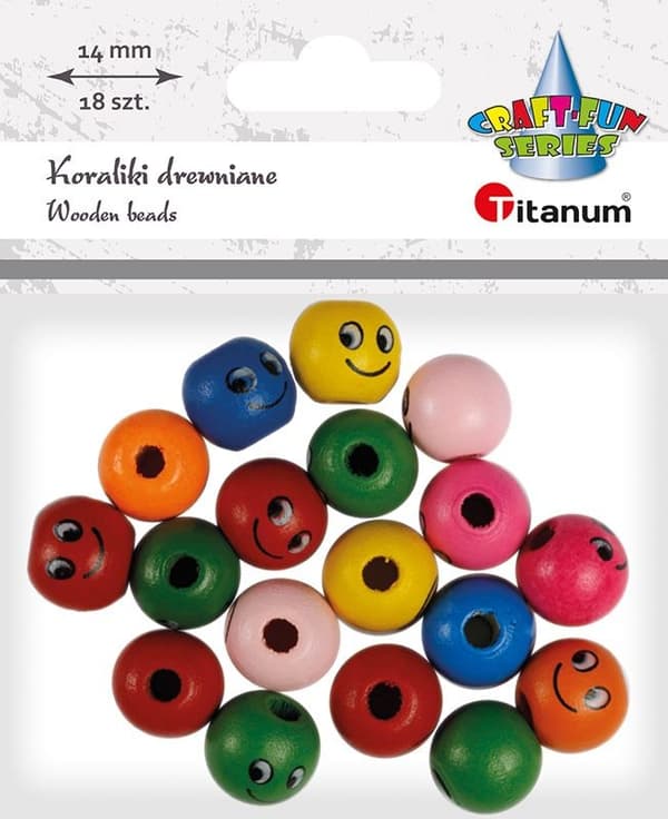 Träpärlor färgade Smileys 14mm 18st Titanium