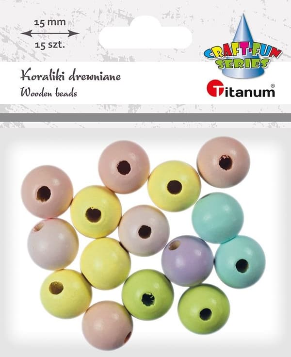 Pastell träpärlor runda 15mm 15st Titan