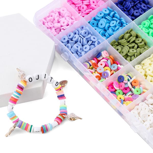 INF 4105 stk 18 farger leirperler for armbåndfremstilling, flerfargede leirperler til smykkefremstilling Flerfarget