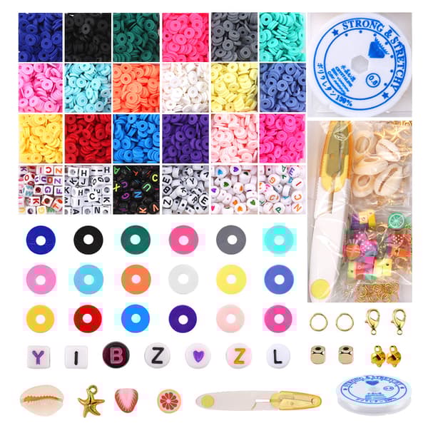INF 4105 stk 18 farger leirperler for armbåndfremstilling, flerfargede leirperler til smykkefremstilling Flerfarget