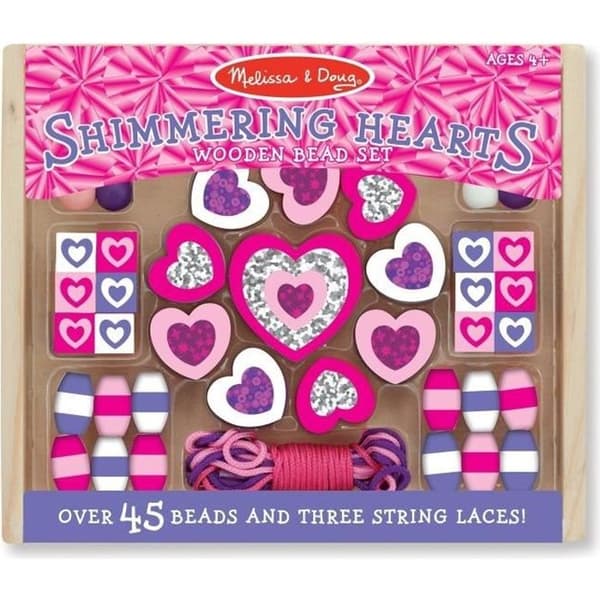 Träpärlspel - MELISSA &amp; DOUG - Sparkling Hearts - Rosa - För barn från 3 år och uppåt