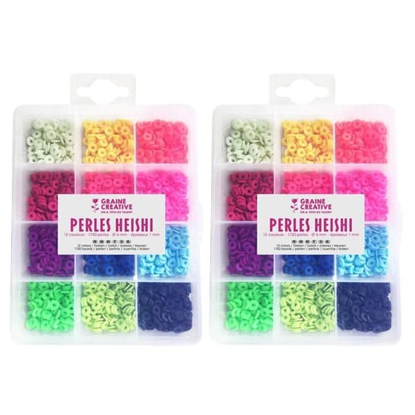 2 lådor Heishi-pärlor x 12 neonfärger
