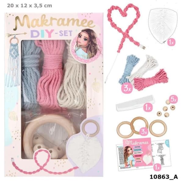 DEPESCHE macramé kit - Toppmodell - Rosa - För barn - 3 bollar på 8 m 3 mm makramé sladd