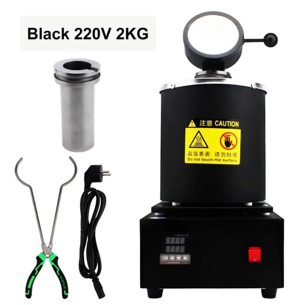 Bærbar Smelteovn, 2KG Kapacitet, 1150°C Maksimal Temperatur,sort 2kg 220v