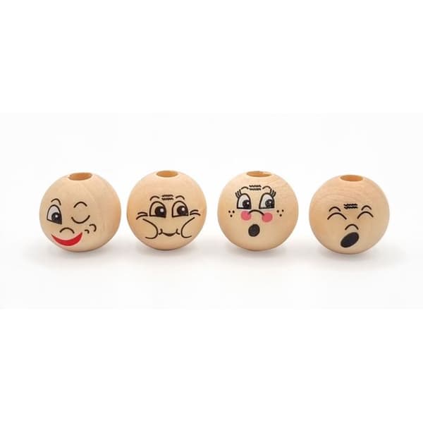 Pärlor - Trä - Karaktärsansikte - Smiley - 8 delar - Barn - Kreativa hobbies