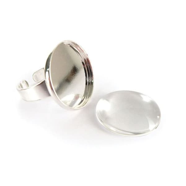 Rund ring med cabochon Ø 20 mm Silverfärgad
