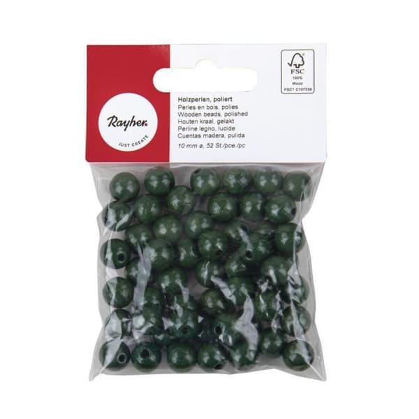 Träkulor - FSC 100% - 10mm - Mörkgrön - 52 stycken - Salivbeständiga