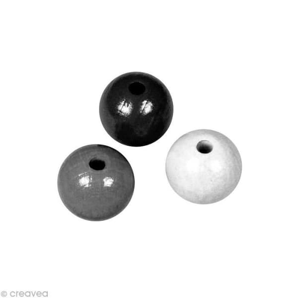6 mm färgad träpärla - Svartvitt sortiment x 115