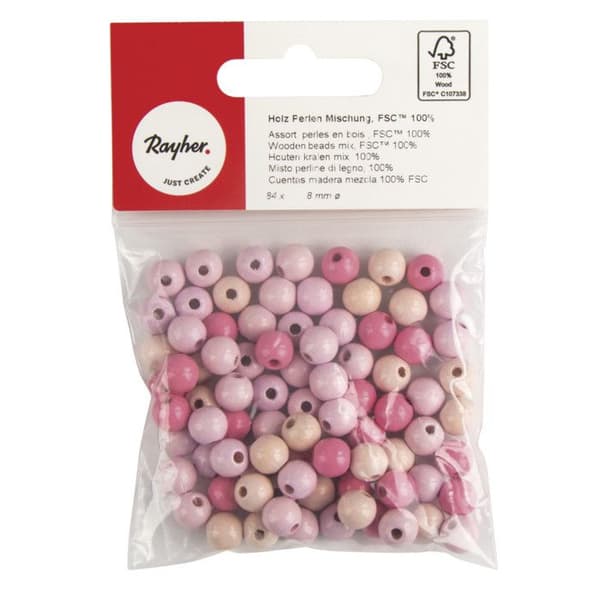 Träpärlor - Ej specificerat - Assortiment - 8mm - Rosa nyanser - FSC 100%