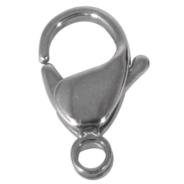 Karbinhake i rostfritt stål, platina, 12mm, tab-bag 1 st