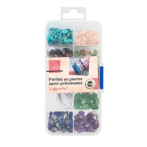 Halvädelstenspärlor - MegaCrea DIY - 8 färger - Elastisk - 8x14g - Blandad