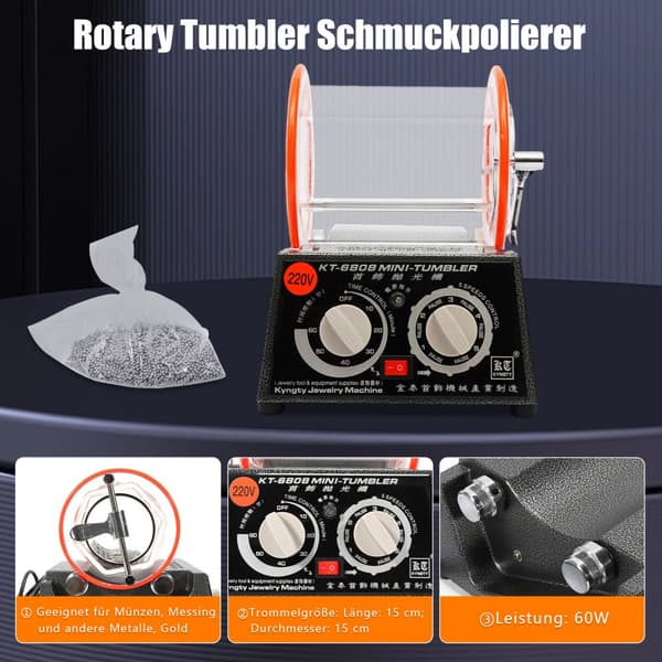 Rotary Tumbler Smykke Polerer, 3 kg Kapacitet, Justerbar Timer, Holdbart Design