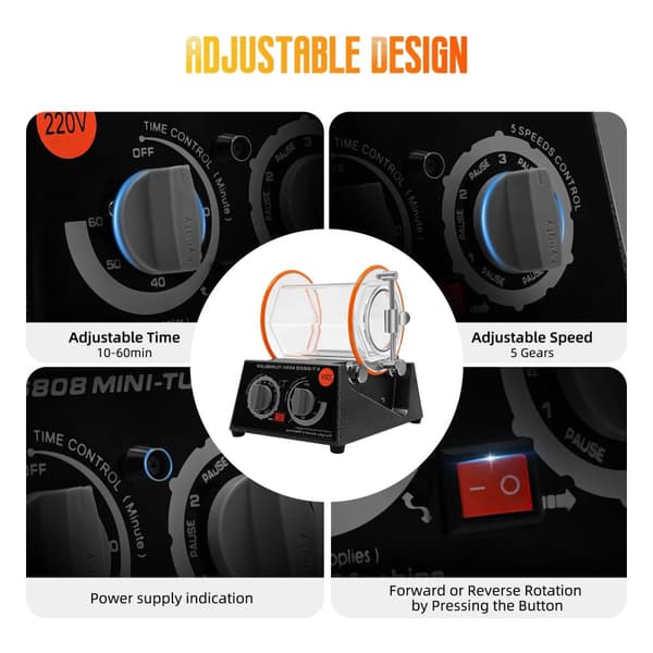 Smyckespolermaskin, Justerbar Timer 10-60 Min, Kompakt Design, Ren Kopparmotor