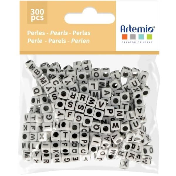 Perles alfabet - Fyrkant - Svart och Vitt - 6 mm - 300 st