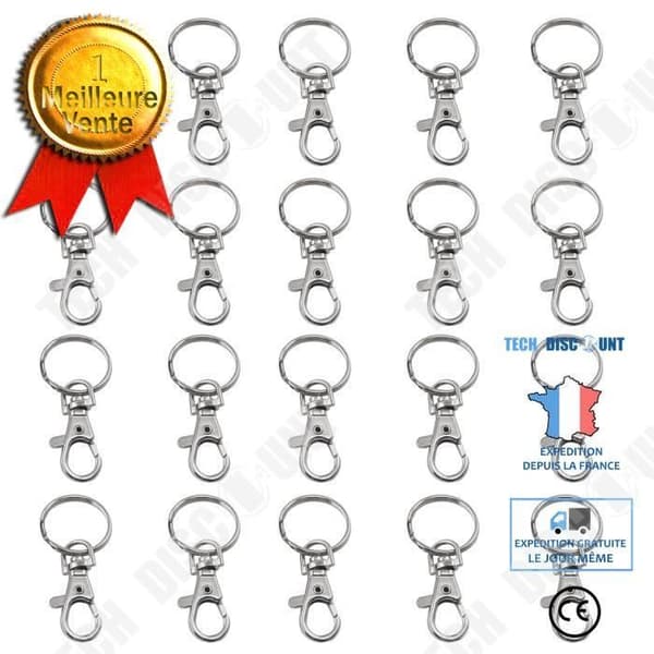 Set med 20 nyckelringar för att hänga nyckelringar med ring för figurer arbete diameter 20mm färg silver stor.