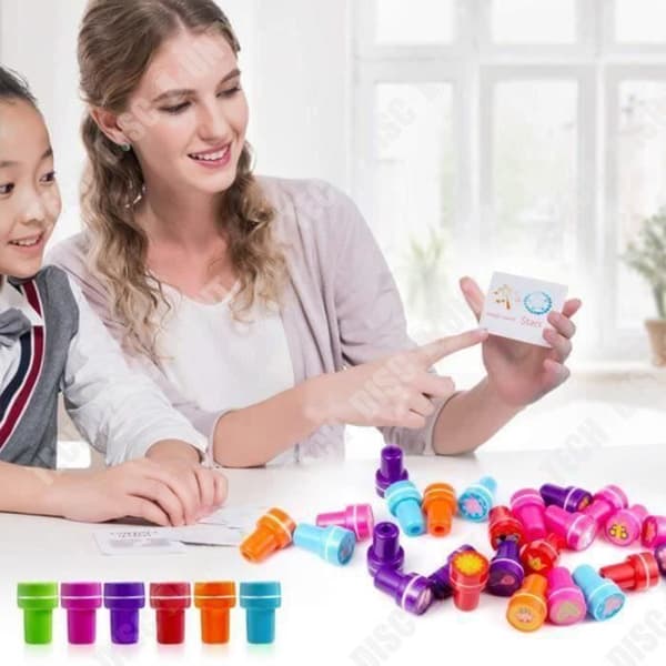 TD® Barns färgglada tecknade runda stämplar 26st kombinationsplastleksaksset Plaststämplar