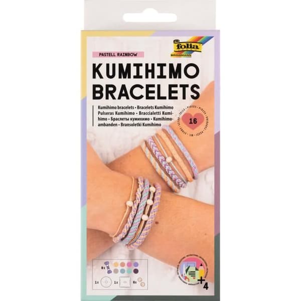 Kumihimo kreativa kit - FOLIA - Armband - 8 trådar 100% bomull - Vit - 16 stycken