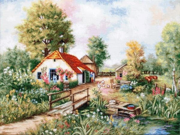 Luca-s - BU4011 - Lucas Landskap Kit för Korsstygn, Bomull, Flerfärgad, 46x35cm