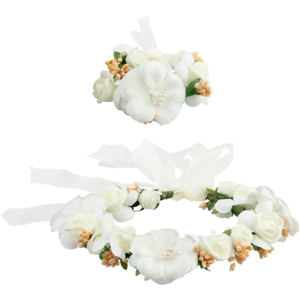 Blomsterkrans sæt bryllup - grøn/hvid