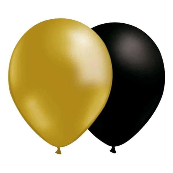 10-Pack - Ballongkombo / Ballonger - Svart/Guld