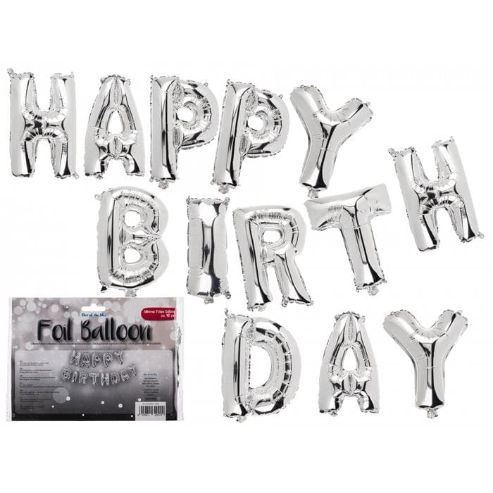 Ballonggirlang / Folieballong - Happy Birthday - Silver