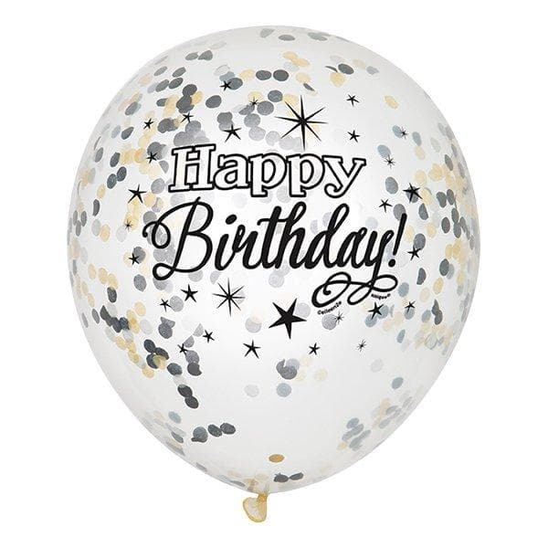 6-Pack - Konfettiballonger - Happy Birthday - Glitter
