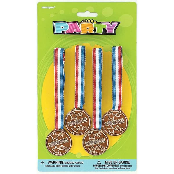Unique Party Medal Birthday Necklace (Pack of 4) Multicoloured One Size