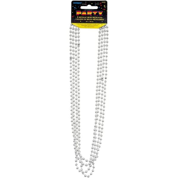 Unique Party Beaded Metallic Necklace (Pack of 4) Silver One Size