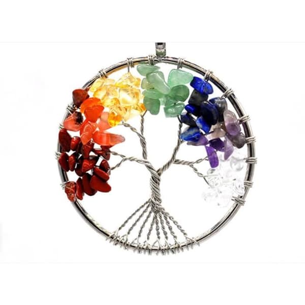 Smycken hänge Halsband 7 naturliga chakra stenar DIY Livets träd Koppartråd Form Rund Energi Ädelsten Pärlor