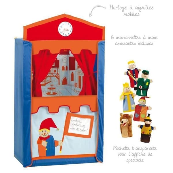 Solid Wood Guignol Theatre + 6 handdockor - ROBA - Flerfärgad - För barn från 3 år