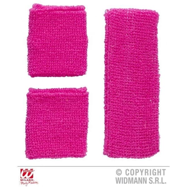 Neonrosa pannband och armbandsset - WIDMANN - 80-tal - aerobics