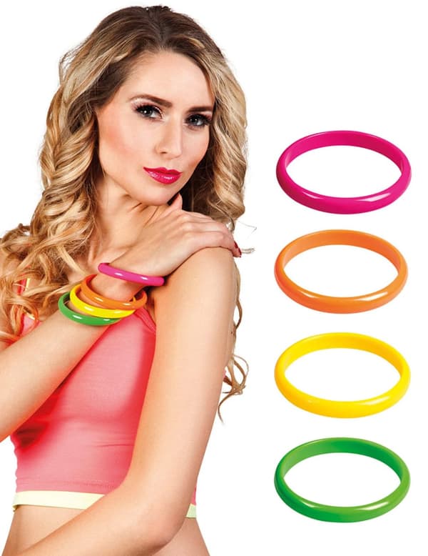 4 flerfargede 80-talls armbånd.Size-One size