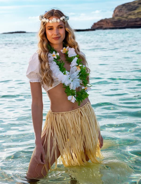 Hawaiikrans hvid og grøn til voksne.Size-One size