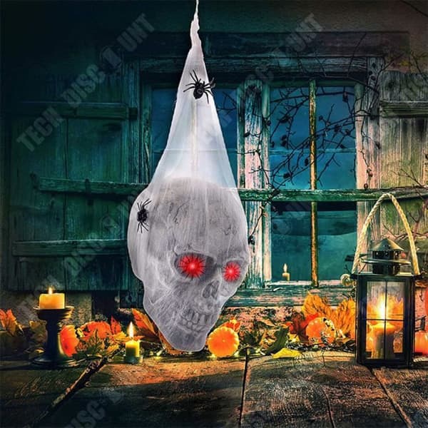 TD® Hanging Ghost Cotton Spider 26*24*17cm Ljudaktiverad belysningsskalle Lämplig för Halloween-dekoration