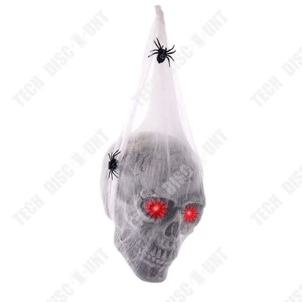 TD® Hanging Ghost Cotton Spider 26*24*17cm Ljudaktiverad belysningsskalle Lämplig för Halloween-dekoration