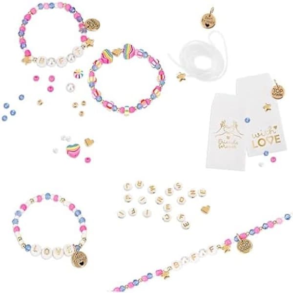 DIY Armbandset - DEPESCHE - TOPModel - Färgglada pärlor - 6 metallhängen - 2m elastiskt band