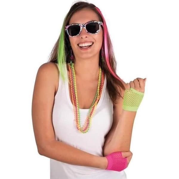 Kit med tillbehör 80-tal/disco i fluorescerande regnbåge - PTIT CLOWN - REF/50561 - Vuxen - 2 års garanti