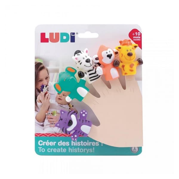 LUDI - Savane fingerdockor - 5 mjuka plastdockor för att ge berättelser liv