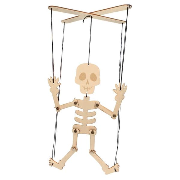 Skelettdocka i trä att montera Halloween-dekor 19 x 28 cm