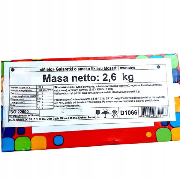 Gelé med likør, Mozart og frugtsmag 2,6 kg Mielo