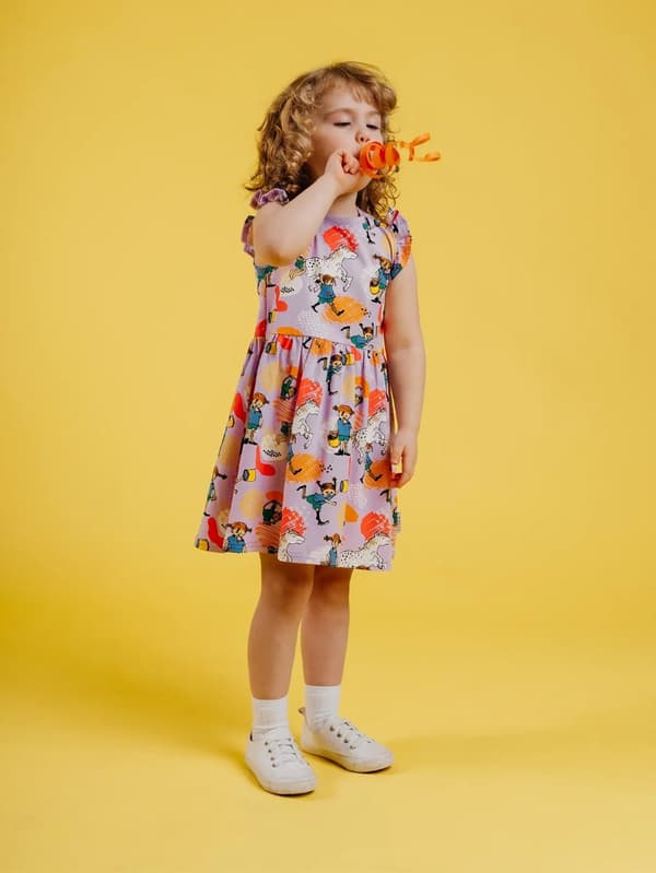 Pippi Långstrump Glad-klänning  lila