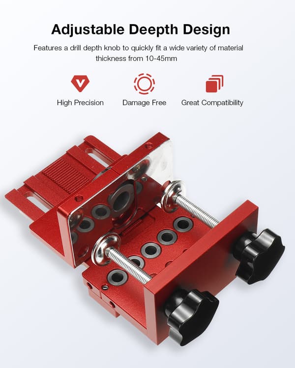 3 i 1 justerbar träbearbetningsdubbing Jig Kit Fickhål Jig Borrguide Locator