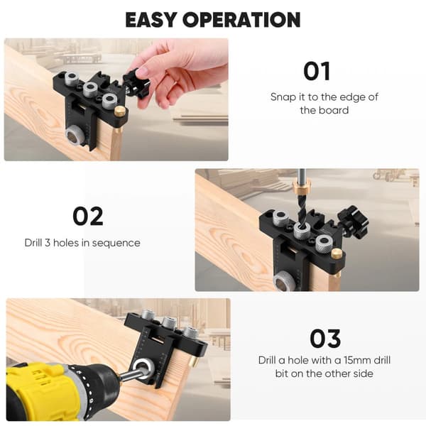 Træbearbejdnings Dowel Jig, Justerbar til 12-33mm Plader, Højstyrke Aluminiumlegering,sort